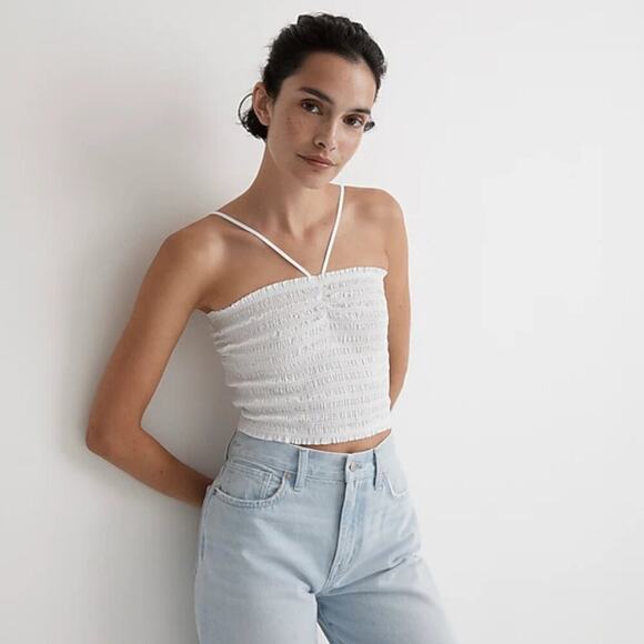Madewell Poplin Smocked Halter Crop Top White Size XXL NWOT $72 MSRP - Picture 1 of 9